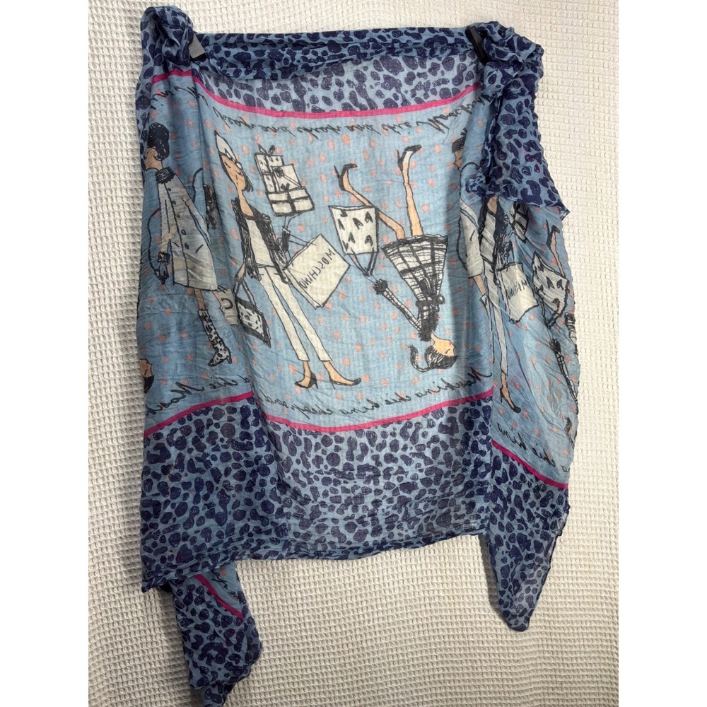 Vintage Womens Moschino Cheap and Chic Fashion Print Scarf OS Blue Leopard